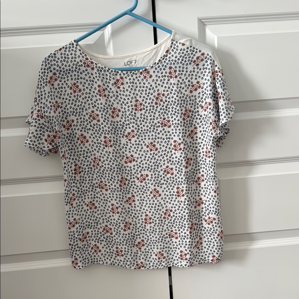 LOFT White and Red Short Sleeve Tee